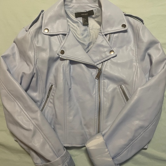 Light Blue Faux Leather Jacket - Picture 3 of 5